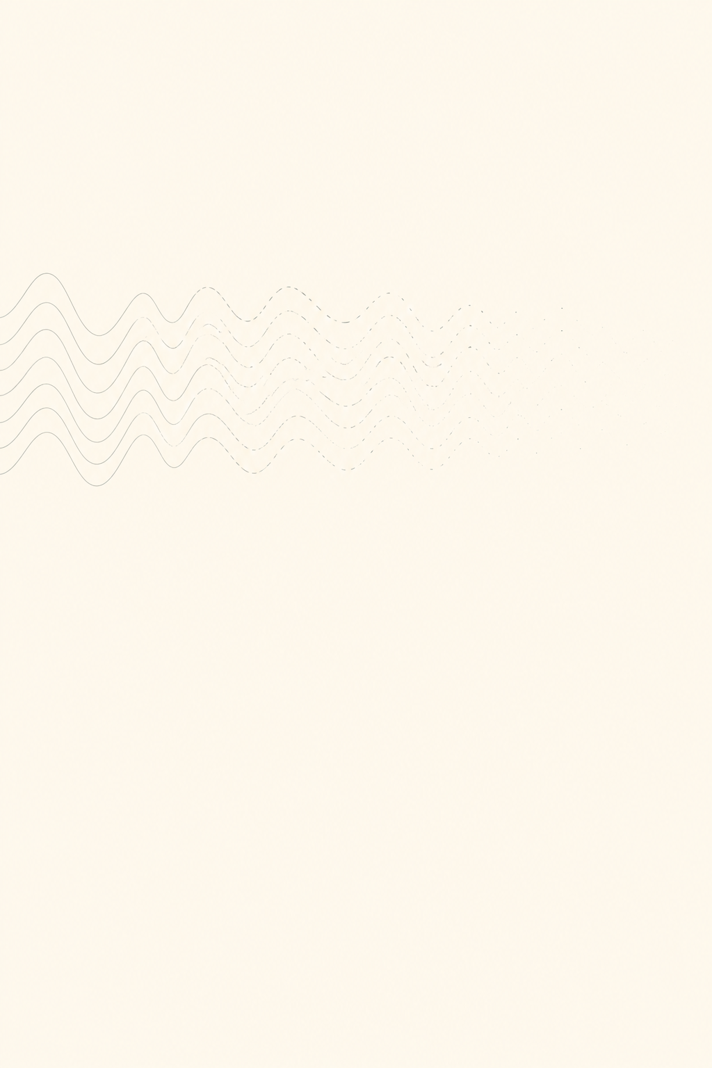 Breve testo di tipo tweet che degrada visivamente, con un pattern di filigrana (come un'onda sonora) che svanisce progressivamente da sinistra verso destra. Stile minimalista Notion line art.