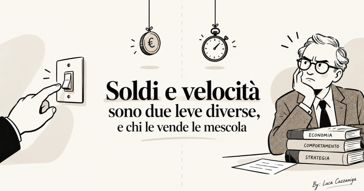 Soldi e velocità sono due leve diverse, e chi le vende le mescola